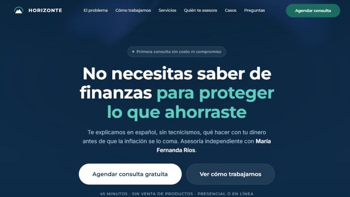 Portada de la web de Horizonte Capital, con el titular «No necesitas saber de finanzas para proteger lo que ahorraste»